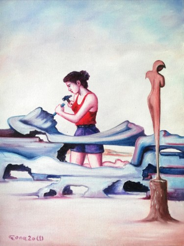 Malerei mit dem Titel "aesthetic-intervent…" von Sadık Varer (Cona Varer), Original-Kunstwerk, Öl