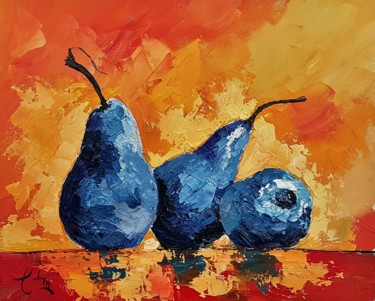 Painting titled "Blue Pears" by Constantin, Original Artwork, Oil