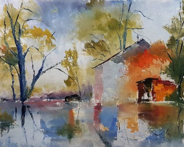 Painting titled "Autumn Reflections…" by Constantin, Original Artwork, Oil