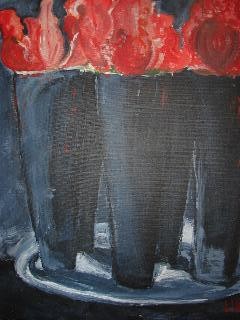 Painting titled "vazen, noir/rouge" by Lisa De Coninck-Matitaputty, Original Artwork