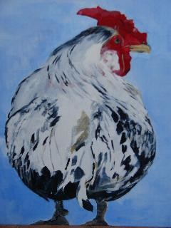 Schilderij getiteld "kip ik heb je" door Lisa De Coninck-Matitaputty, Origineel Kunstwerk