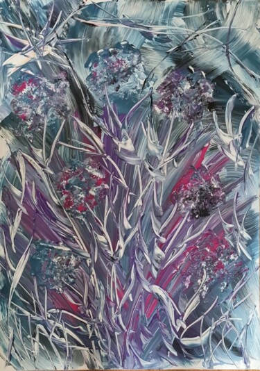 Malarstwo zatytułowany „Leaves and flowers” autorstwa Connie Whelan, Oryginalna praca, Akryl