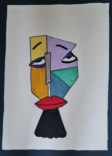 Painting titled "Abstract face" by Connie Whelan, Original Artwork, Acrylic