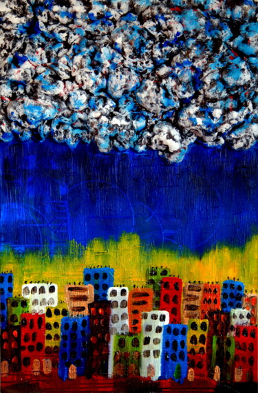Картина под названием "Cityscape under the…" - Conrad Bloemers, Подлинное произведение искусства, Акрил