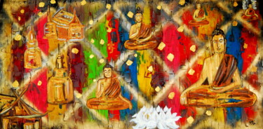 Painting titled "Buddha temple in pe…" by Conrad Bloemers, Original Artwork, Acrylic