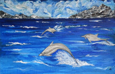Schilderij getiteld "Playing dolphins" door Conrad Bloemers, Origineel Kunstwerk, Acryl