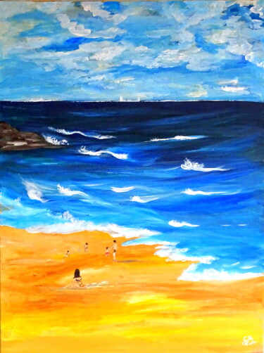 Painting titled "Beach front" by Conrad Bloemers, Original Artwork, Acrylic Mounted on Wood Stretcher frame