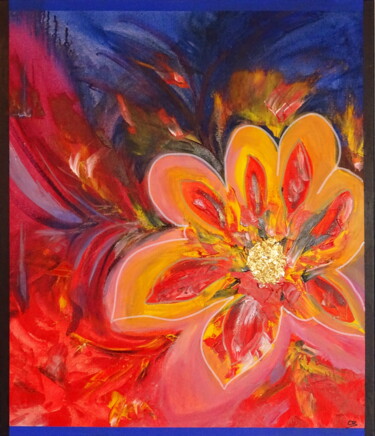 Painting titled "Gold hearted flower" by Conrad Bloemers, Original Artwork, Oil