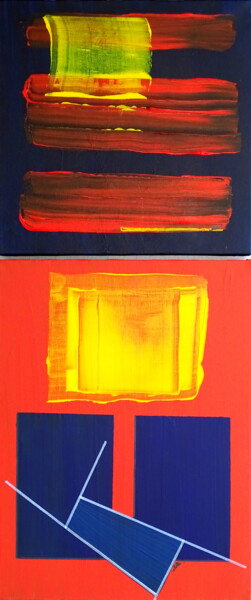 Schilderij getiteld "Blue and red streak" door Conrad Bloemers, Origineel Kunstwerk, Acryl