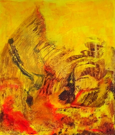 Painting titled "Yellow spirit 2" by Conrad Bloemers, Original Artwork, Oil