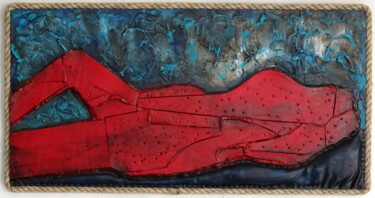Sculpture titled "red laether lady" by Conrad Bloemers, Original Artwork, Oil