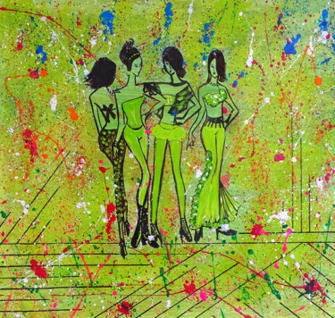 Pittura intitolato "Ladies in a flowerf…" da Conrad Bloemers, Opera d'arte originale, Acrilico