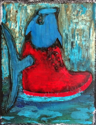 Картина под названием "Fishing shoe" - Conrad Bloemers, Подлинное произведение искусства, Масло Установлен на Деревянная пан…