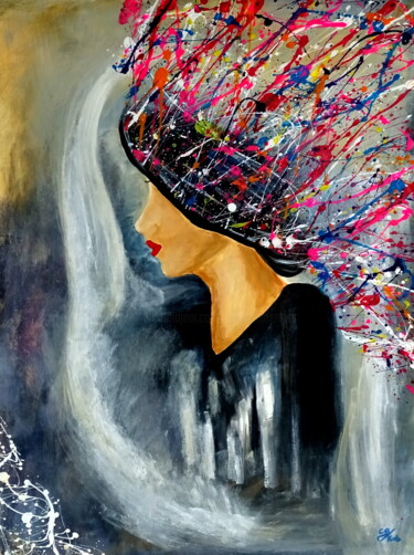 Painting titled "Lady with splashing…" by Conrad Bloemers, Original Artwork, Acrylic