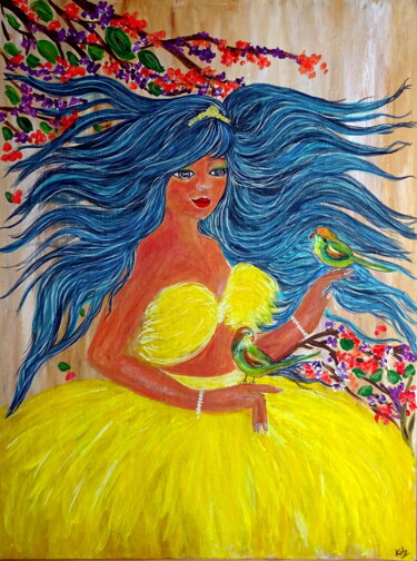 绘画 标题为“Lady in sparkling d…” 由Conrad Bloemers, 原创艺术品, 丙烯 安装在木质担架架上