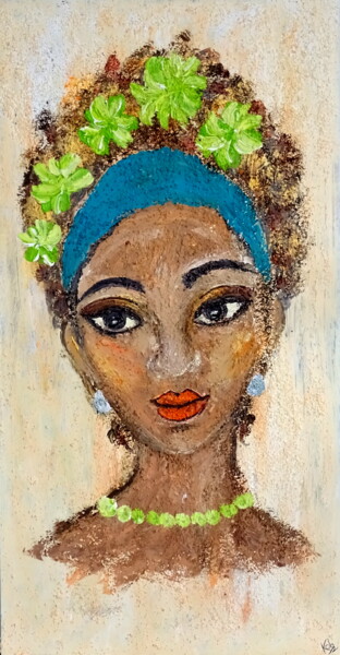 Painting titled "Lady with flowers i…" by Conrad Bloemers, Original Artwork, Acrylic