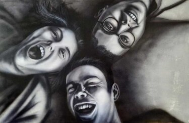 Painting titled "the kids" by Conrad Willemsen, Original Artwork, Airbrush Mounted on Wood Stretcher frame