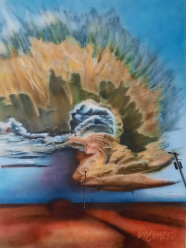Malerei mit dem Titel "Clouds" von Conrad Willemsen, Original-Kunstwerk, Airbrush Auf Keilrahmen aus Holz montiert
