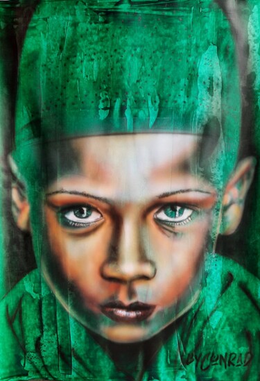 Painting titled "Boy Green" by Conrad Willemsen, Original Artwork, Airbrush