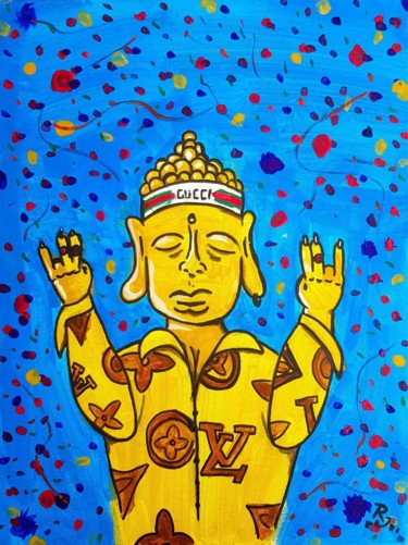 Schilderij getiteld "Buddha in the stree…" door Rono_ok, Origineel Kunstwerk, Acryl