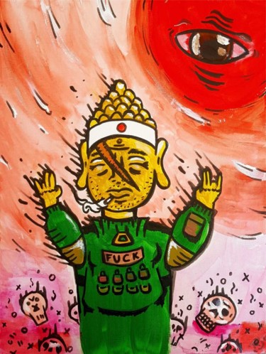 Картина под названием "Buddha in the stree…" - Rono_ok, Подлинное произведение искусства, Акрил