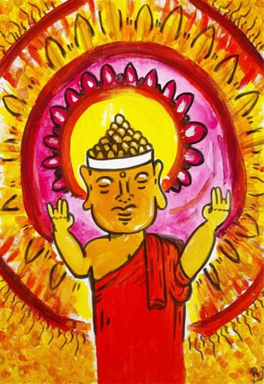 Schilderij getiteld "Buddha in the stree…" door Rono_ok, Origineel Kunstwerk, Acryl