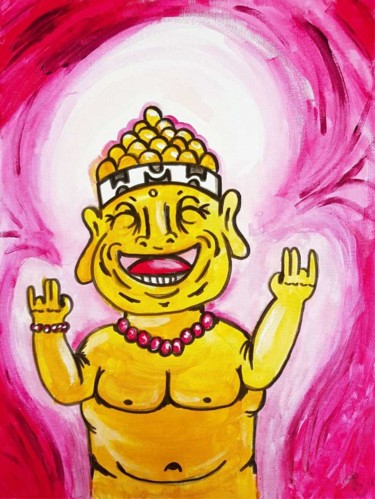 Картина под названием "Buddha in the stree…" - Rono_ok, Подлинное произведение искусства, Акрил