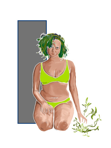 Digitale Kunst mit dem Titel "Femme aux plantes" von Rono_ok, Original-Kunstwerk, 2D digitale Arbeit