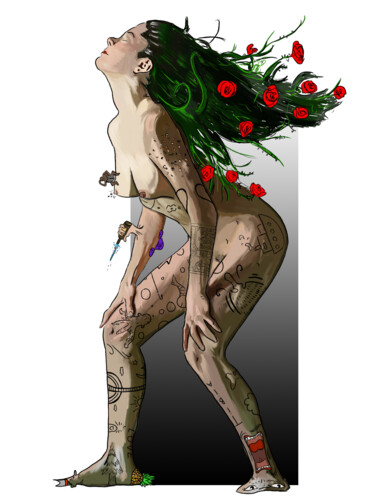 Arts numériques intitulée "Femme tatouée" par Rono_ok, Œuvre d'art originale, Travail numérique 2D