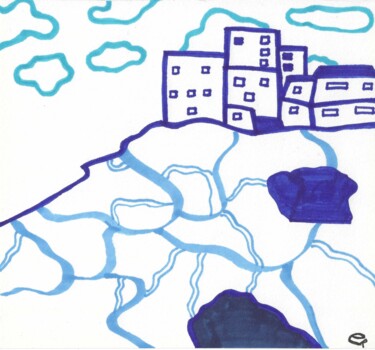 Dessin intitulée "BLUE GENOA" par Constance Radix, Œuvre d'art originale, Marqueur