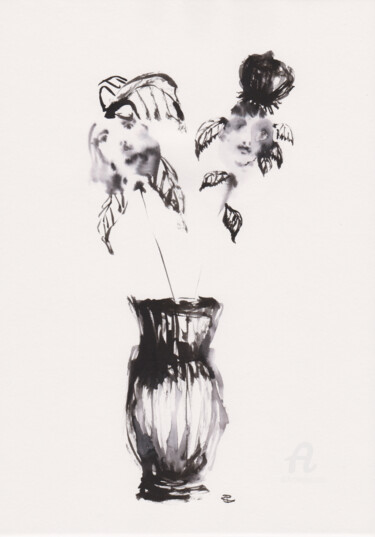 Peinture intitulée "Vase à fleurs de Vie" par Constance Robine, Œuvre d'art originale, Encre