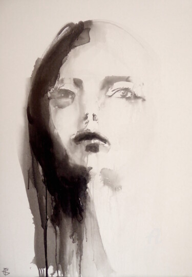 Картина под названием "Abstract portrait I" - Constance Robine, Подлинное произведение искусства, Чернила Установлен на Дере…