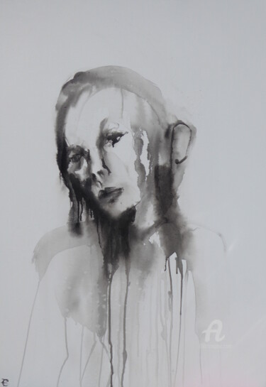 Картина под названием "Abstract portrait II" - Constance Robine, Подлинное произведение искусства, Чернила Установлен на Дер…
