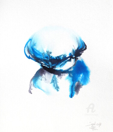 Painting titled "Blue Lyric I" by Constance Robine, Original Artwork, Ink