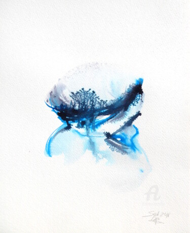 Painting titled "Blue Lyric Form III" by Constance Robine, Original Artwork, Ink