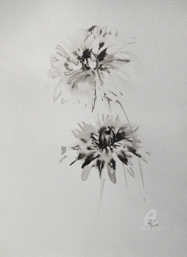 Painting titled "Dahlia" by Constance Robine, Original Artwork, Ink