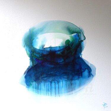Peinture intitulée "Effusion bleu/vert" par Constance Robine, Œuvre d'art originale, Encre Monté sur Châssis en bois