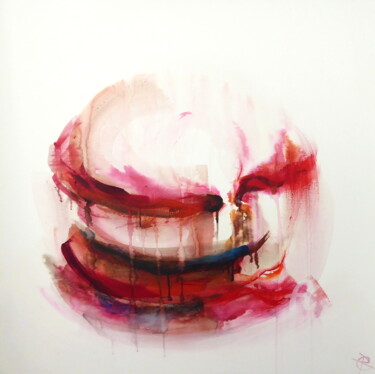 Painting titled "Effusion Pink/Red" by Constance Robine, Original Artwork, Watercolor Mounted on Wood Stretcher frame