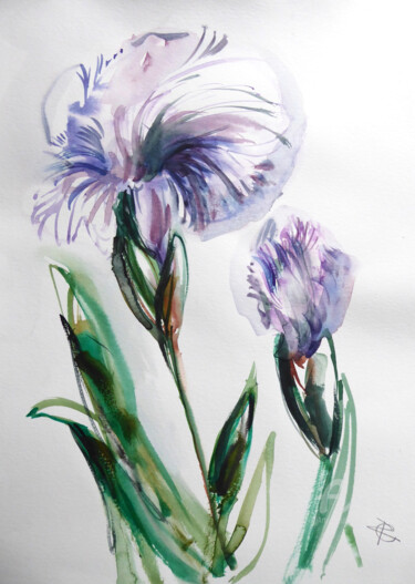 Painting titled "Iris" by Constance Robine, Original Artwork, Watercolor