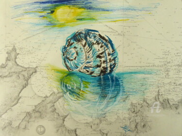 Dessin intitulée "Blue Shell" par Constance Robine, Œuvre d'art originale, Crayon