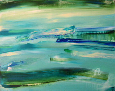 Malarstwo zatytułowany „Turquoise Horizon” autorstwa Constance Robine, Oryginalna praca, Akryl Zamontowany na Drewniana rama…