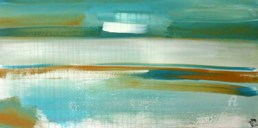 Painting titled "Horizon ocre et arg…" by Constance Robine, Original Artwork, Acrylic Mounted on Wood Stretcher frame