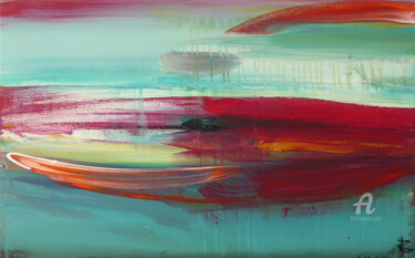 Malarstwo zatytułowany „Fuchsia horizon” autorstwa Constance Robine, Oryginalna praca, Akryl Zamontowany na Drewniana rama n…