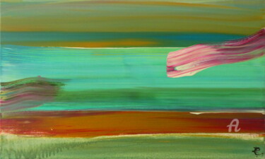 Peinture intitulée "Pink-Green Horizon" par Constance Robine, Œuvre d'art originale, Acrylique Monté sur Châssis en bois