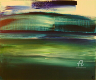 Painting titled "Horizon outremer" by Constance Robine, Original Artwork, Acrylic Mounted on Wood Stretcher frame