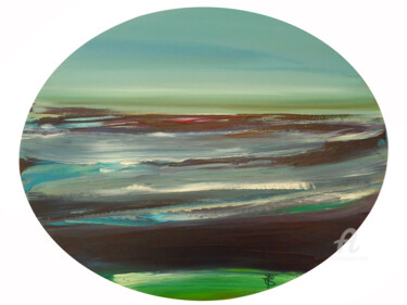 Painting titled "Emeraude Horizon" by Constance Robine, Original Artwork, Acrylic Mounted on Wood Stretcher frame