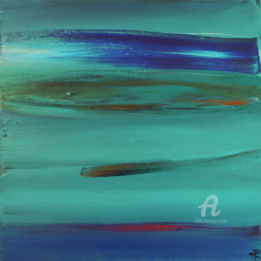 Painting titled "Blue Blue Horizon" by Constance Robine, Original Artwork, Acrylic Mounted on Wood Stretcher frame