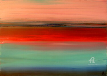 Painting titled "Quiet Red Horizon" by Constance Robine, Original Artwork, Acrylic Mounted on Wood Stretcher frame