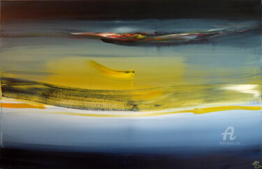 Painting titled "Yellow Drop Horizon" by Constance Robine, Original Artwork, Acrylic Mounted on Wood Stretcher frame