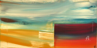 Painting titled "Blue Sky on the Hor…" by Constance Robine, Original Artwork, Acrylic Mounted on Wood Stretcher frame
